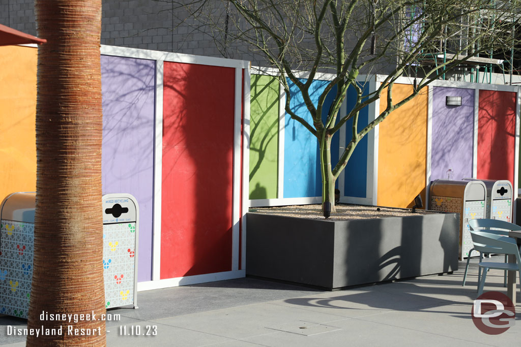 The walls go over the planters for the new trees