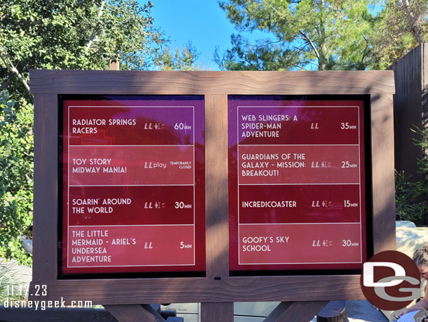 11:28am - Some Disney California Adventure wait times