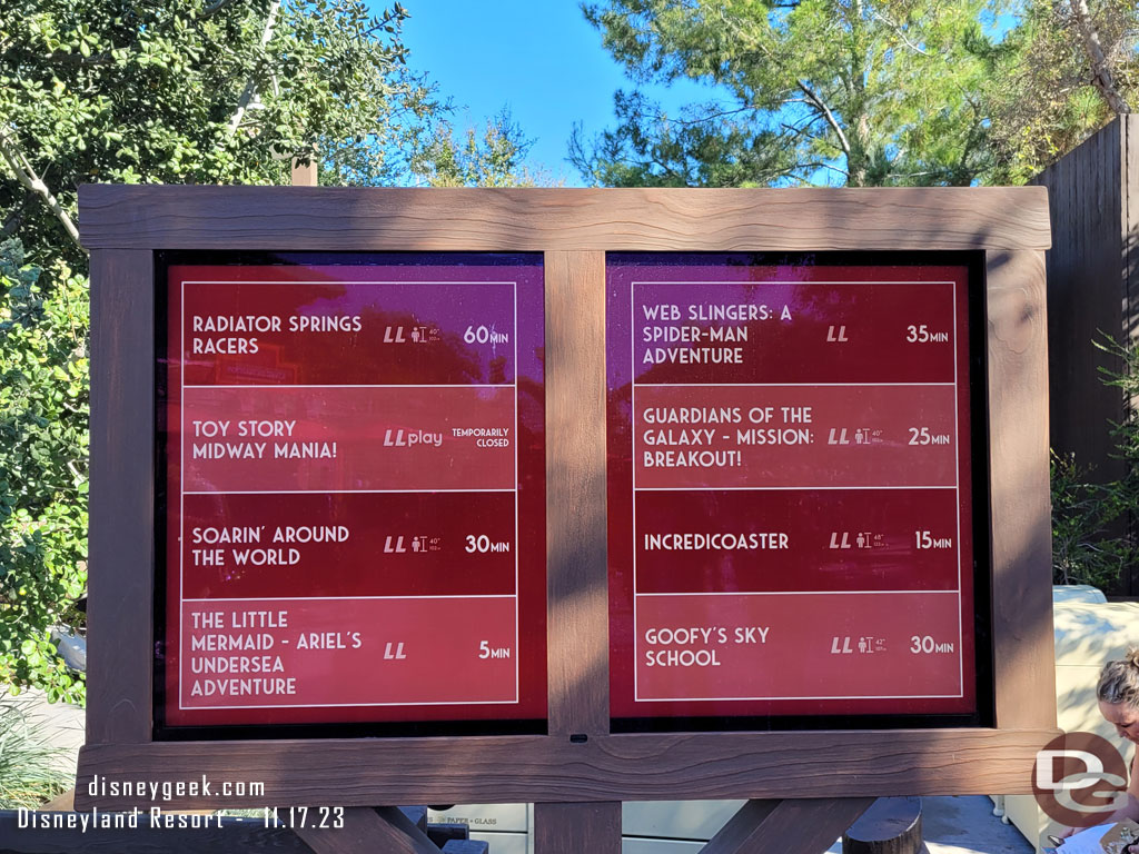 11:28am - Some Disney California Adventure wait times