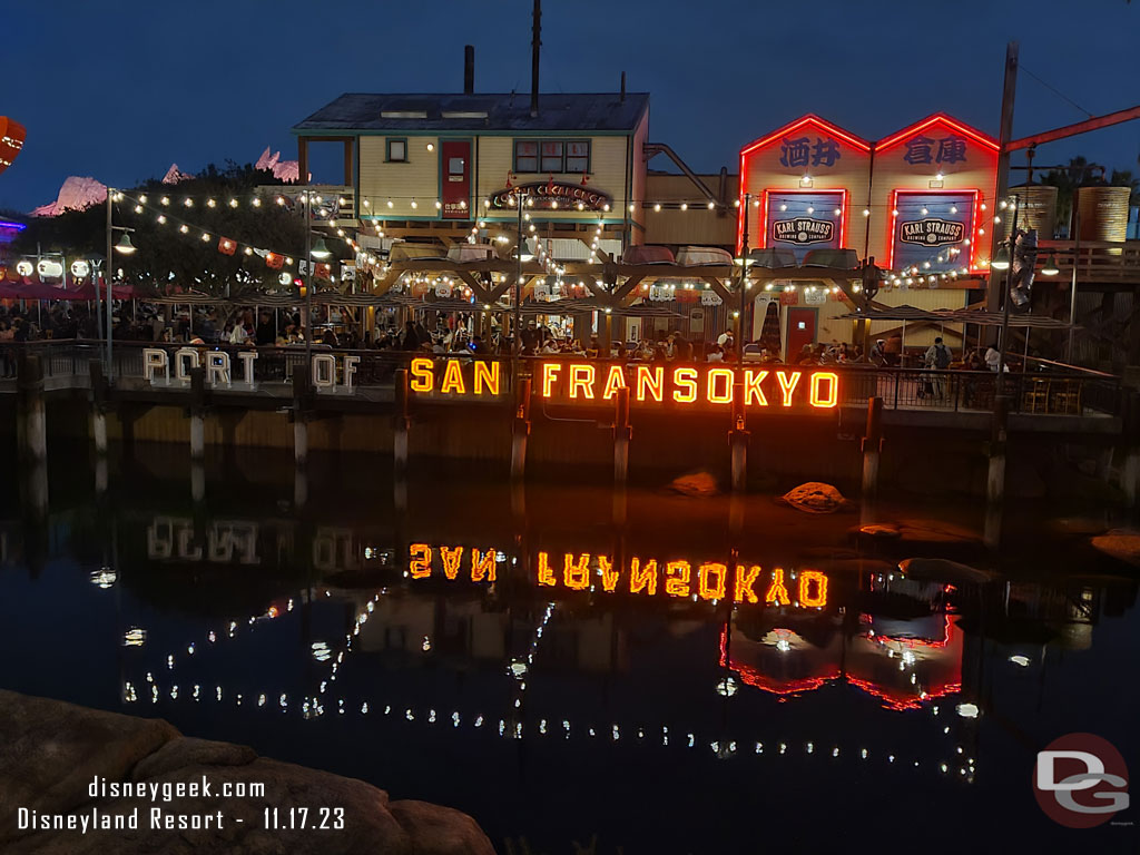 The sign cycles through a lighting pattern