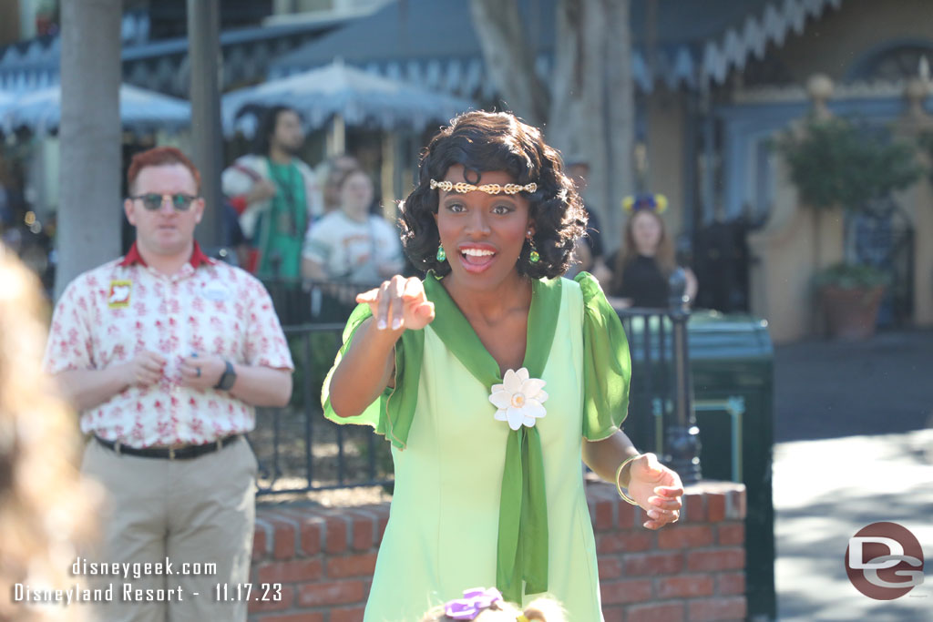 Princess Tiana out greeting guests