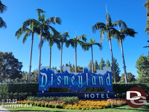 The Disneyland Hotel holiday decorations are up and are new this year.  Here is the entrance sign on Magic Way