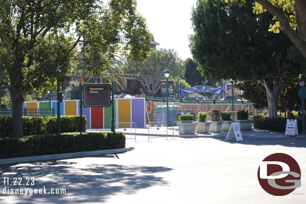 Work continues in the old valet area of Downtown Disney.  the scrims were pulled back due to the recent wind, looks like a staging area from here. 