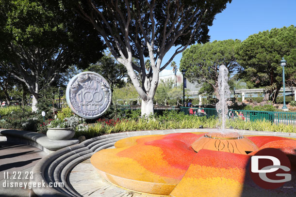 The area near the fountain has some new plantings but not a lot of decorations