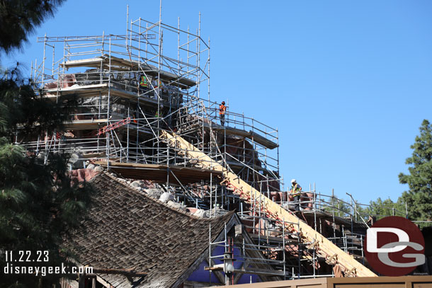 Tiana's Bayou Adventure had a number of people working on the exterior this morning.