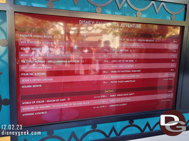 11:56am - Some Disney California Adventure wait times