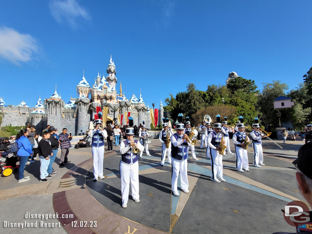 Paused to listen to the Disneyland Band at Sleeping Beauty Castle