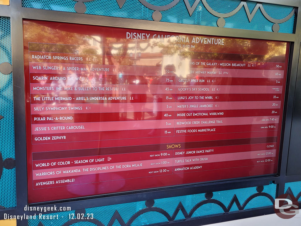 11:56am - Some Disney California Adventure wait times