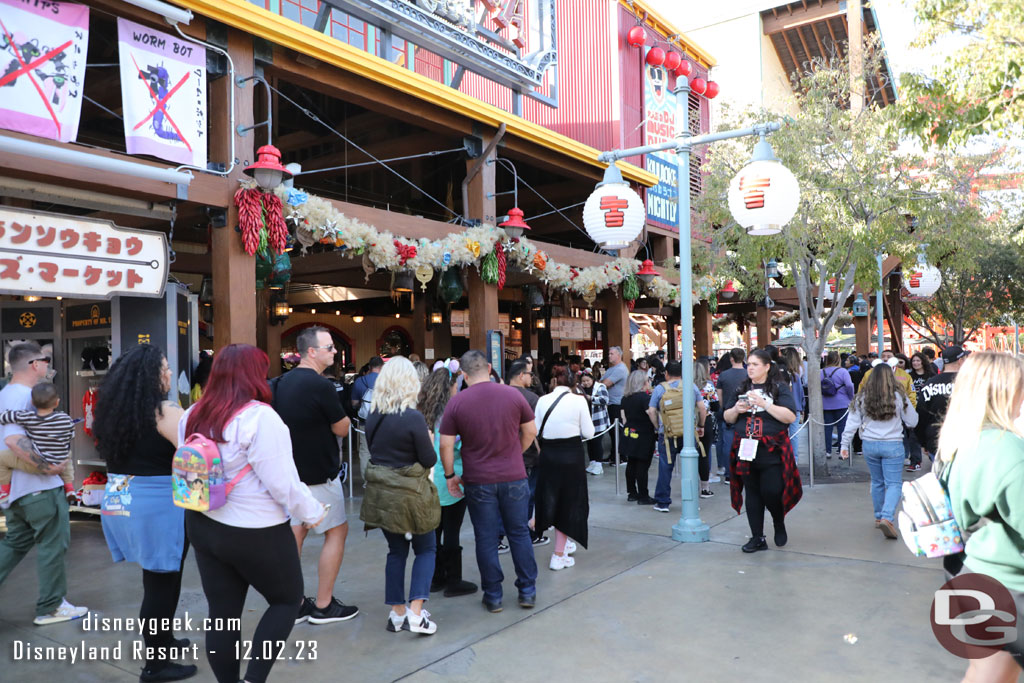 The queue was filled and spilled over blocking the gift shop.