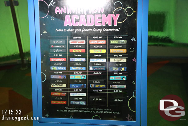 Speaking of the Animation Academy here is the schedule for today.