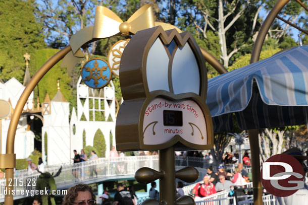 3:11pm - 15 min posted wait for it's a small world holiday