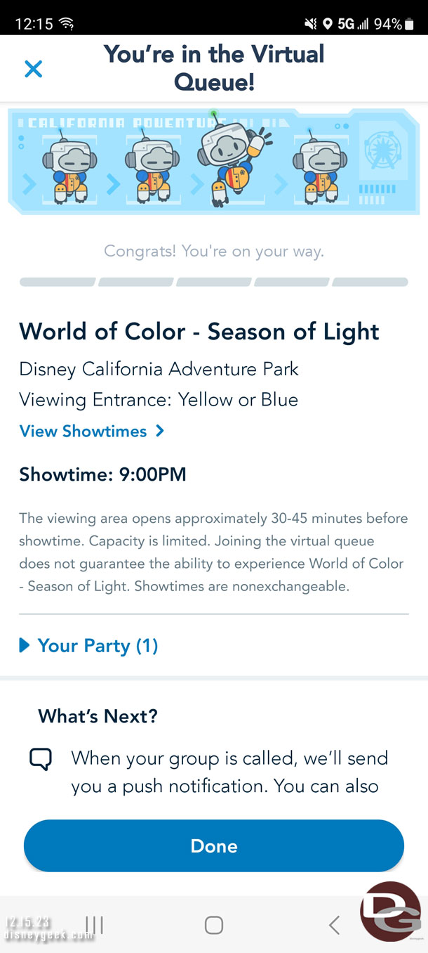 I was a little late getting to the park due to traffic.. but still managed to get a spot for the first World of Color show this evening.