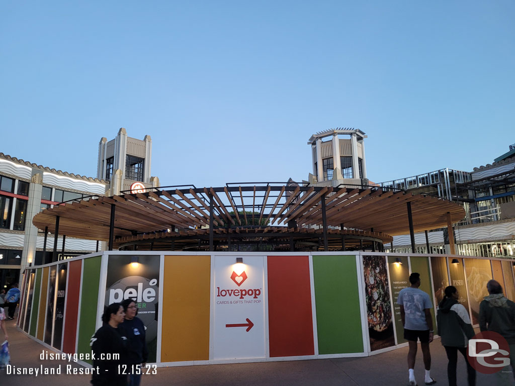 Paseo and Centrico construction in Downtown Disney.  The cover over the dining area is taking shape