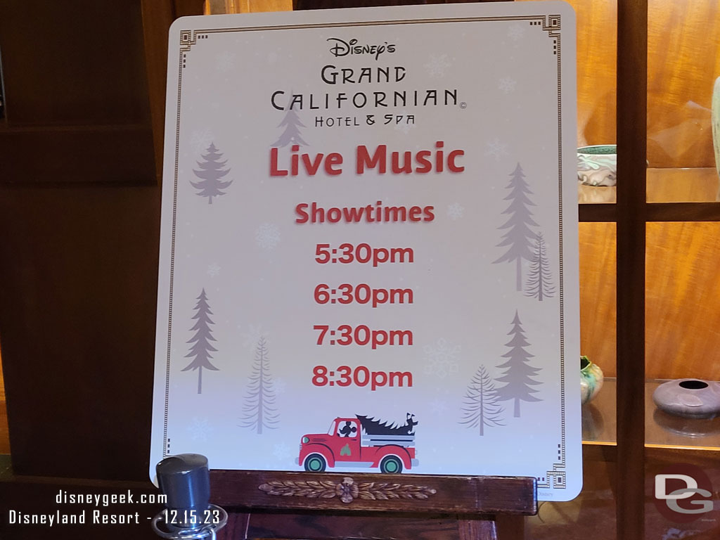 Live Music in the lobby for the holidays.