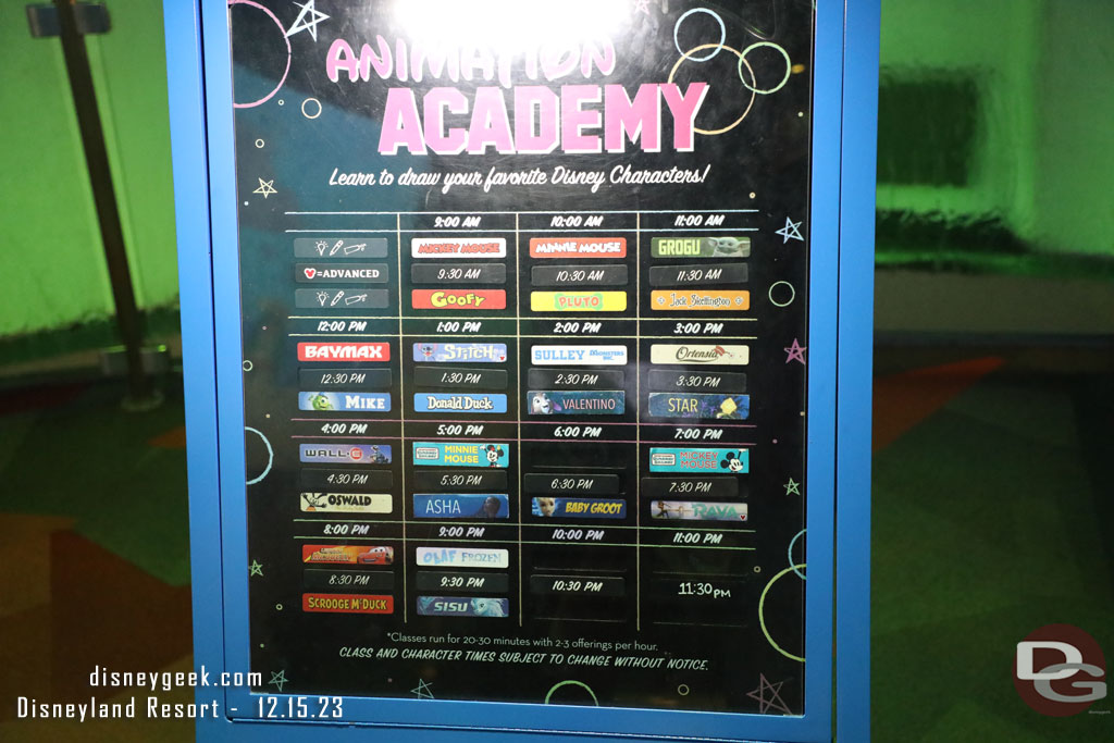 Speaking of the Animation Academy here is the schedule for today.