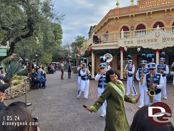 Princess Tiana made a brief appearance in her wintertime outfit.