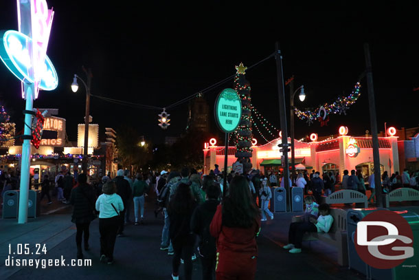 The Lightning Lane return for Radiator Springs Racers had turned and was heading down Cross Street