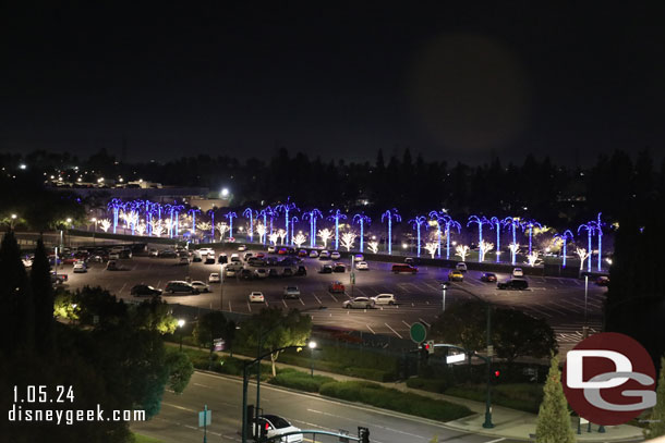 The Disneyland Hotel entrance driveway from the roof of the parking structure.