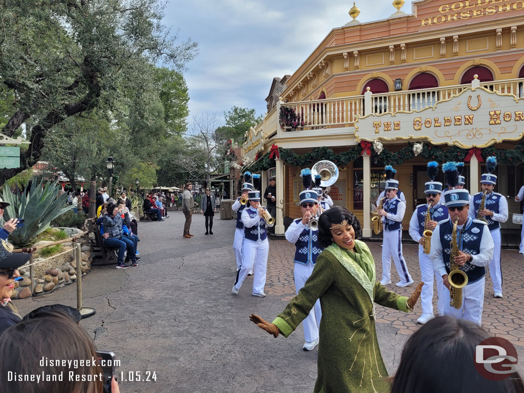 Princess Tiana made a brief appearance in her wintertime outfit.