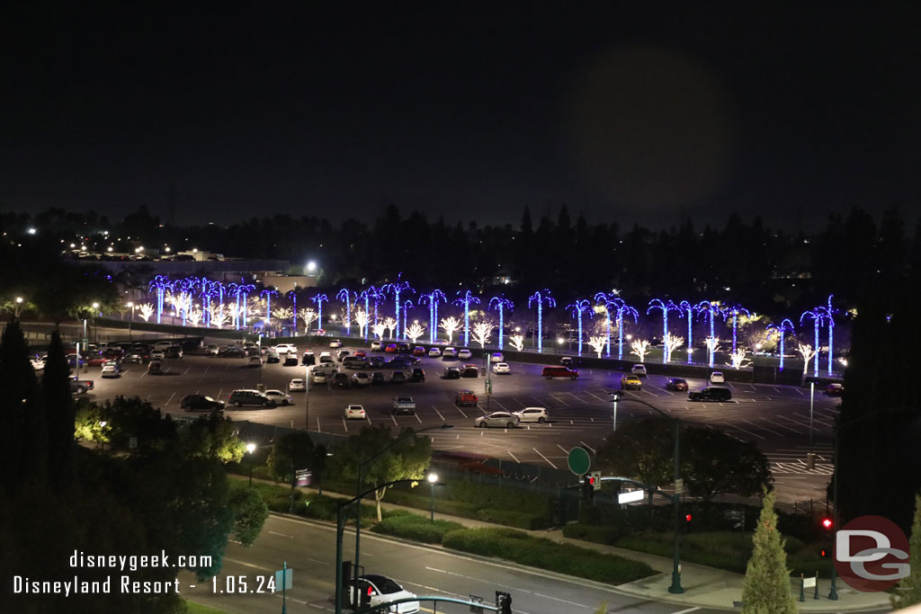 The Disneyland Hotel entrance driveway from the roof of the parking structure.