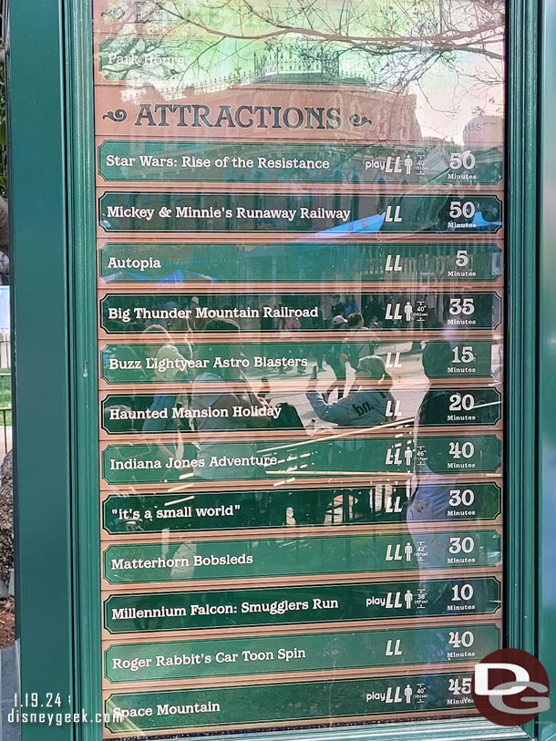 12:57pm - A check of the wait times at Disneyland