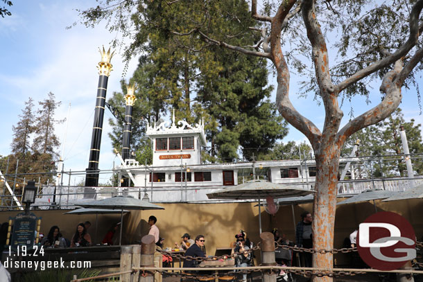 A closer look at the ongoing Mark Twain Riverboat renovation project.  The Disneyland website shows it returning to operation on Feb 10th.