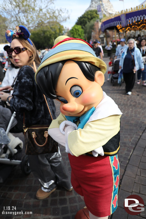 Pinocchio stopped for a quick picture as we crossed paths