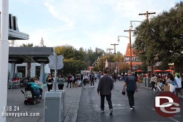 The Cars Land decorations are all packed away including the poles along the left side of Route 66