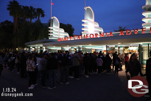 5:36pm - The queue to get into Disney California Adventure. Across the way Disneyland had only a few guests per line.