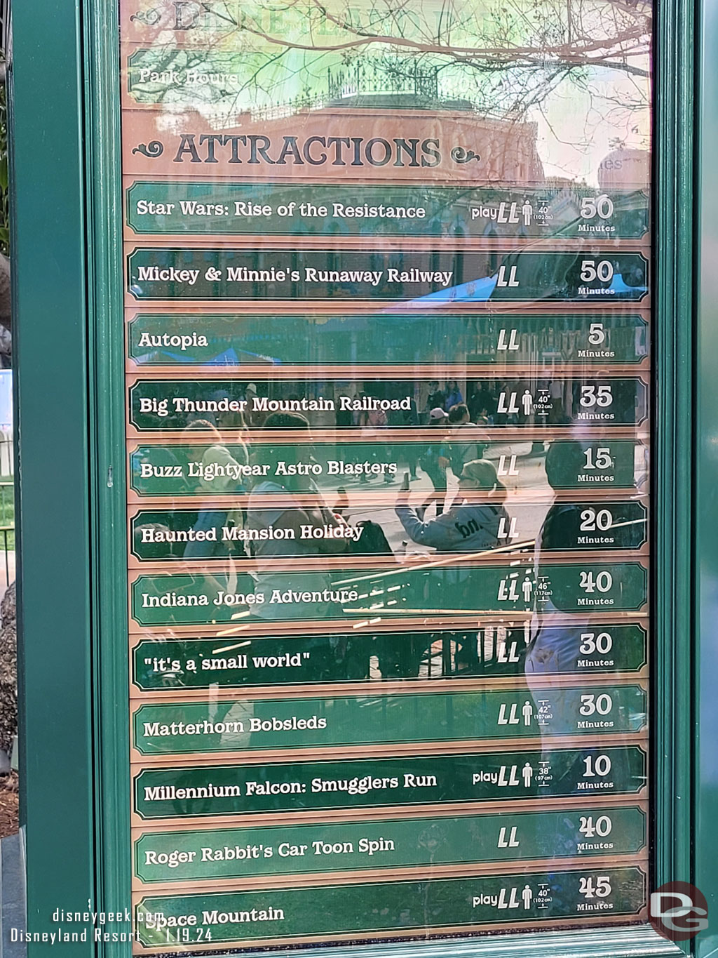 12:57pm - A check of the wait times at Disneyland