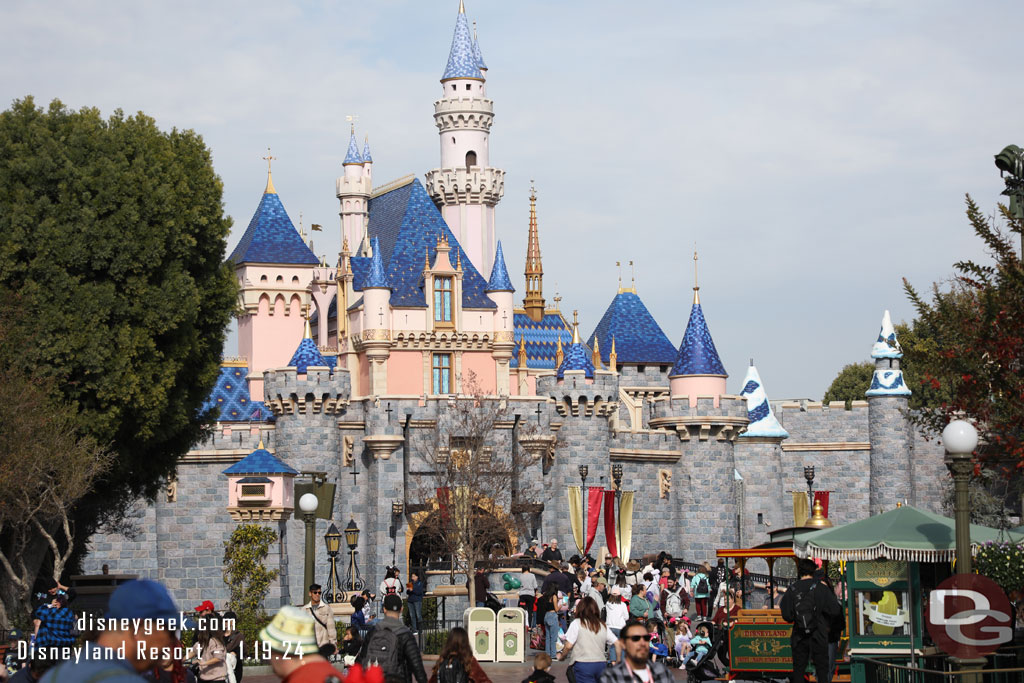 Almost all of the snow has melted on Sleeping Beauty Castle.