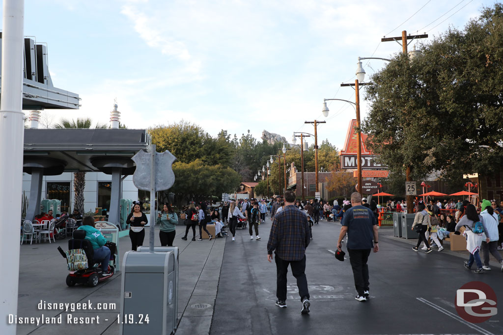 The Cars Land decorations are all packed away including the poles along the left side of Route 66