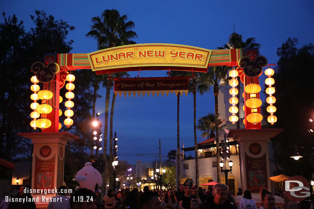 The Lunar New Year archway was lit up this evening.