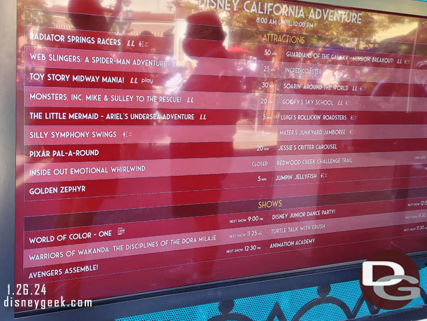 11:20am - Some Disney California Adventure wait times.