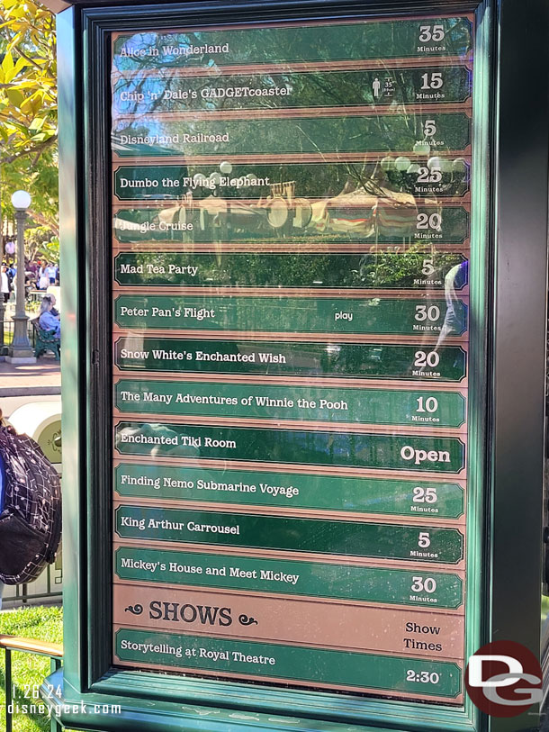 1:09pm - Disneyland Wait times