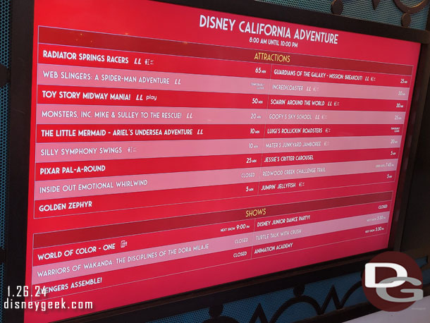 5:19pm - Disney California Adventure wait times