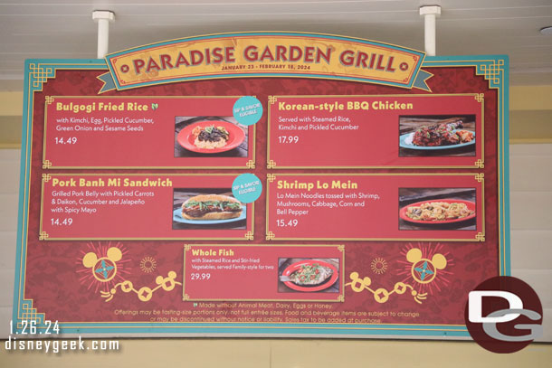 Paradise Garden Grill Lunar New Year Menu