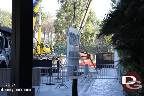 The south side sign was being hoisted into position this afternoon.