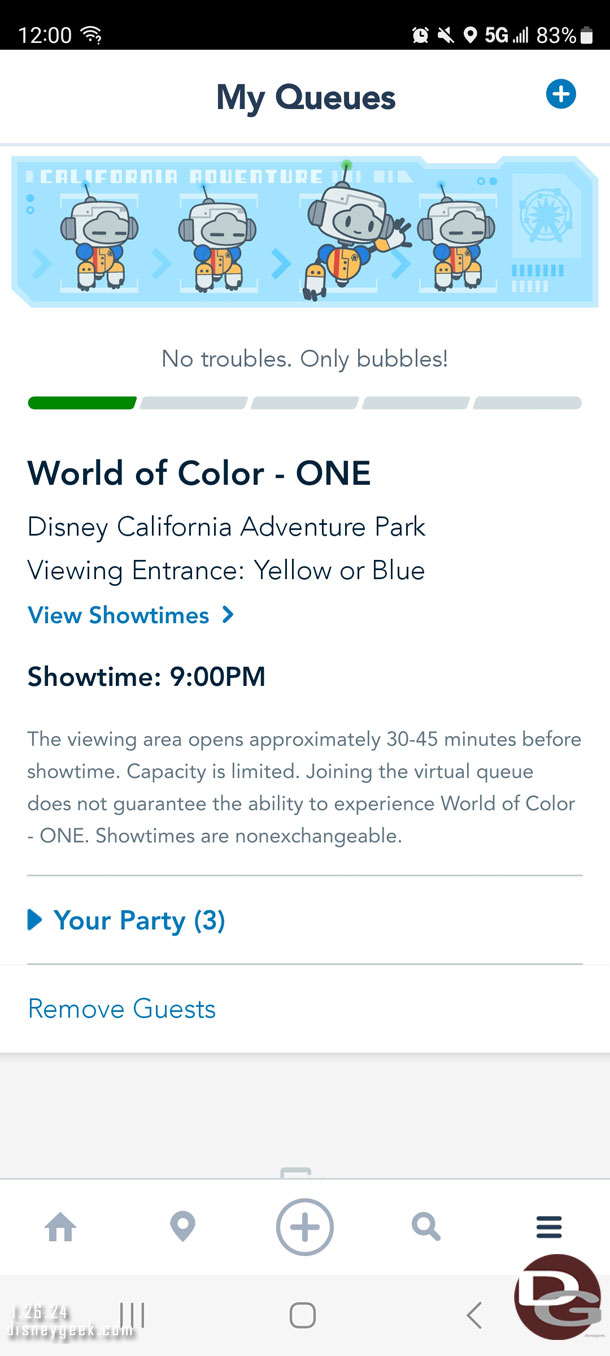 Picked up a virtual queue spot for World of Color - One this evening to see Hurry Home.