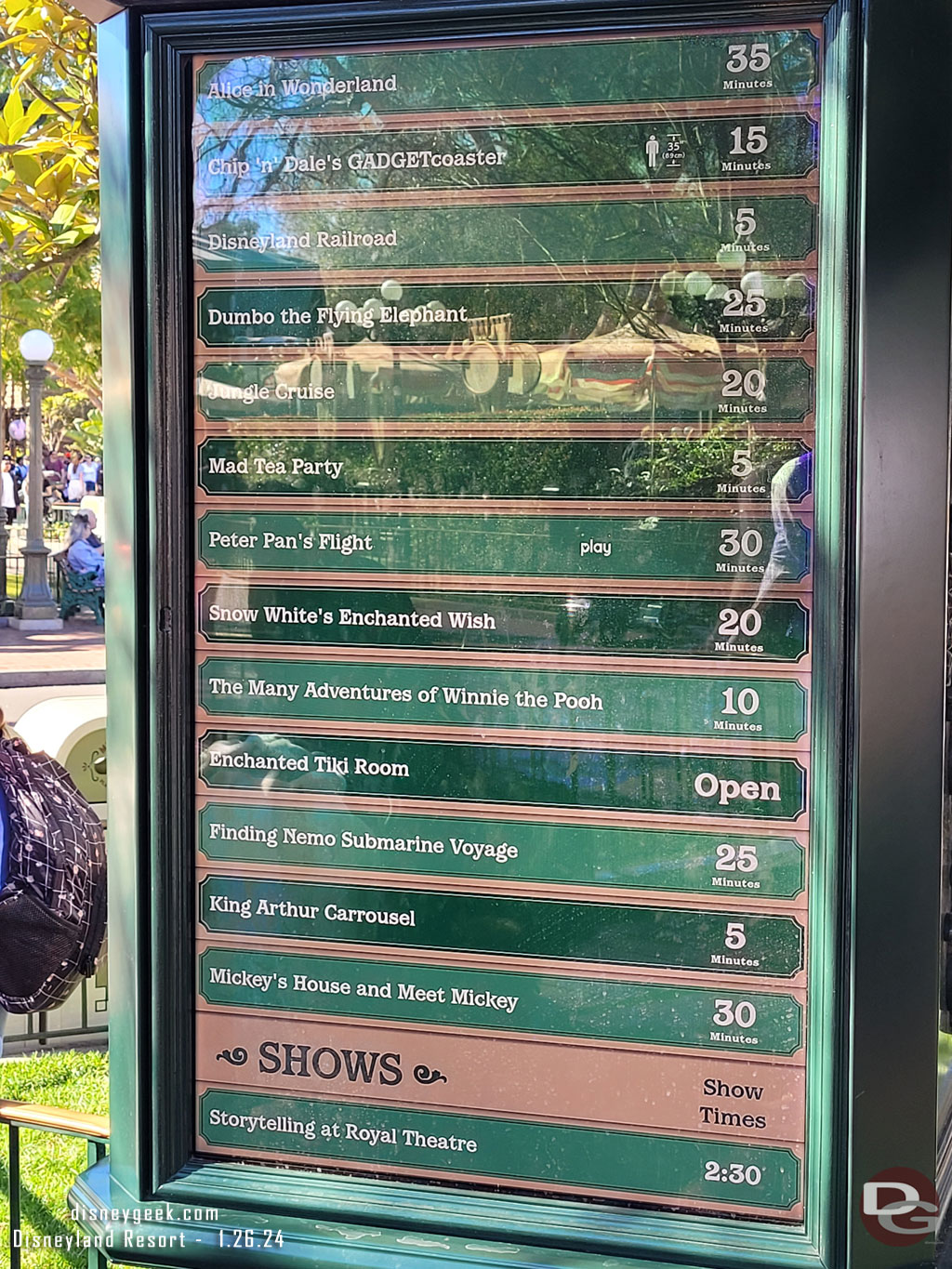 1:09pm - Disneyland Wait times