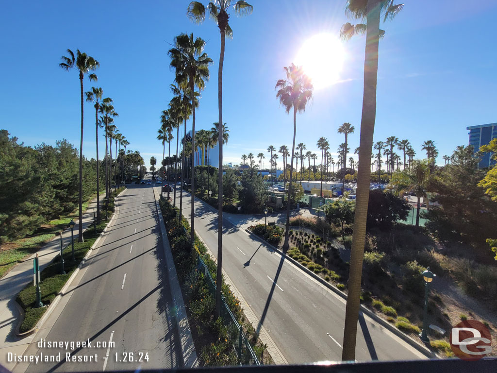 Passing over a quiet Disneyland Drive