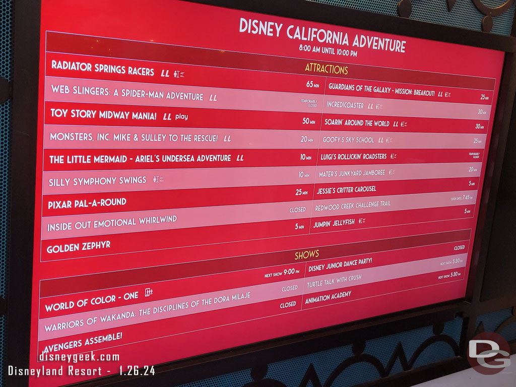 5:19pm - Disney California Adventure wait times