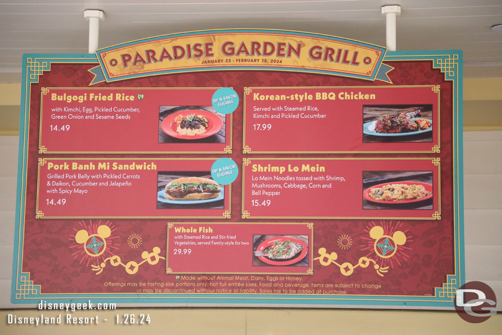 Paradise Garden Grill Lunar New Year Menu