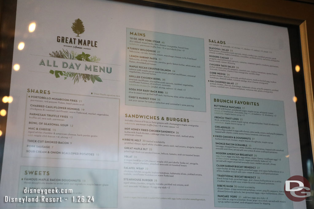 The Great Maple Menu