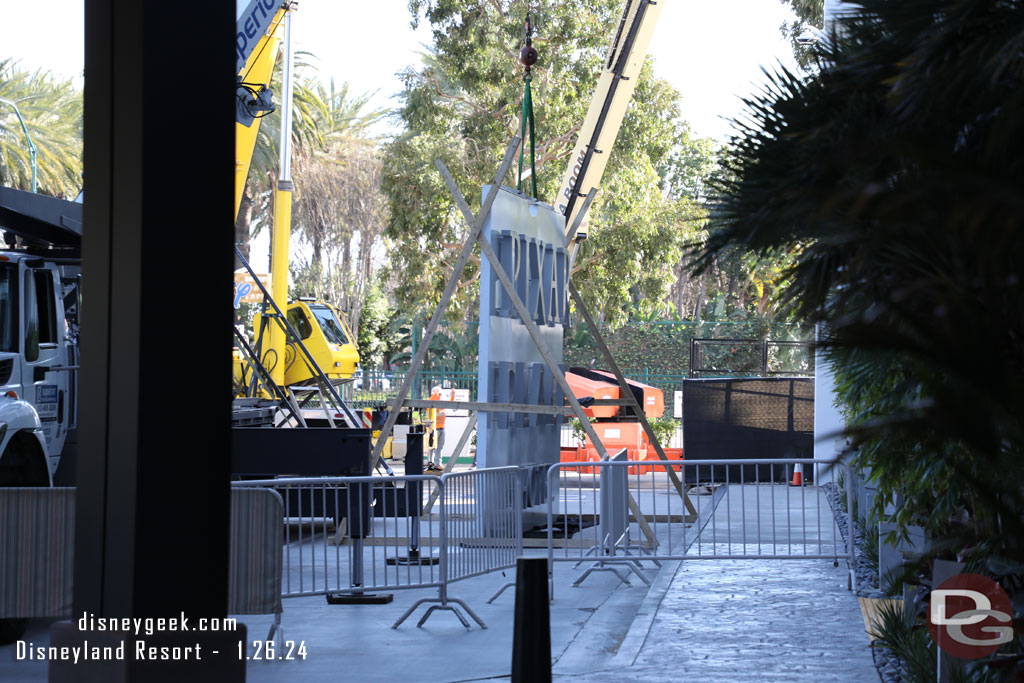 The south side sign was being hoisted into position this afternoon.