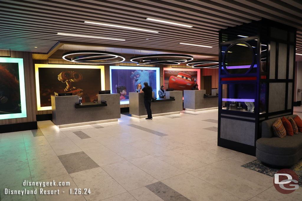 The front desk, on the right notice the display case in the column.