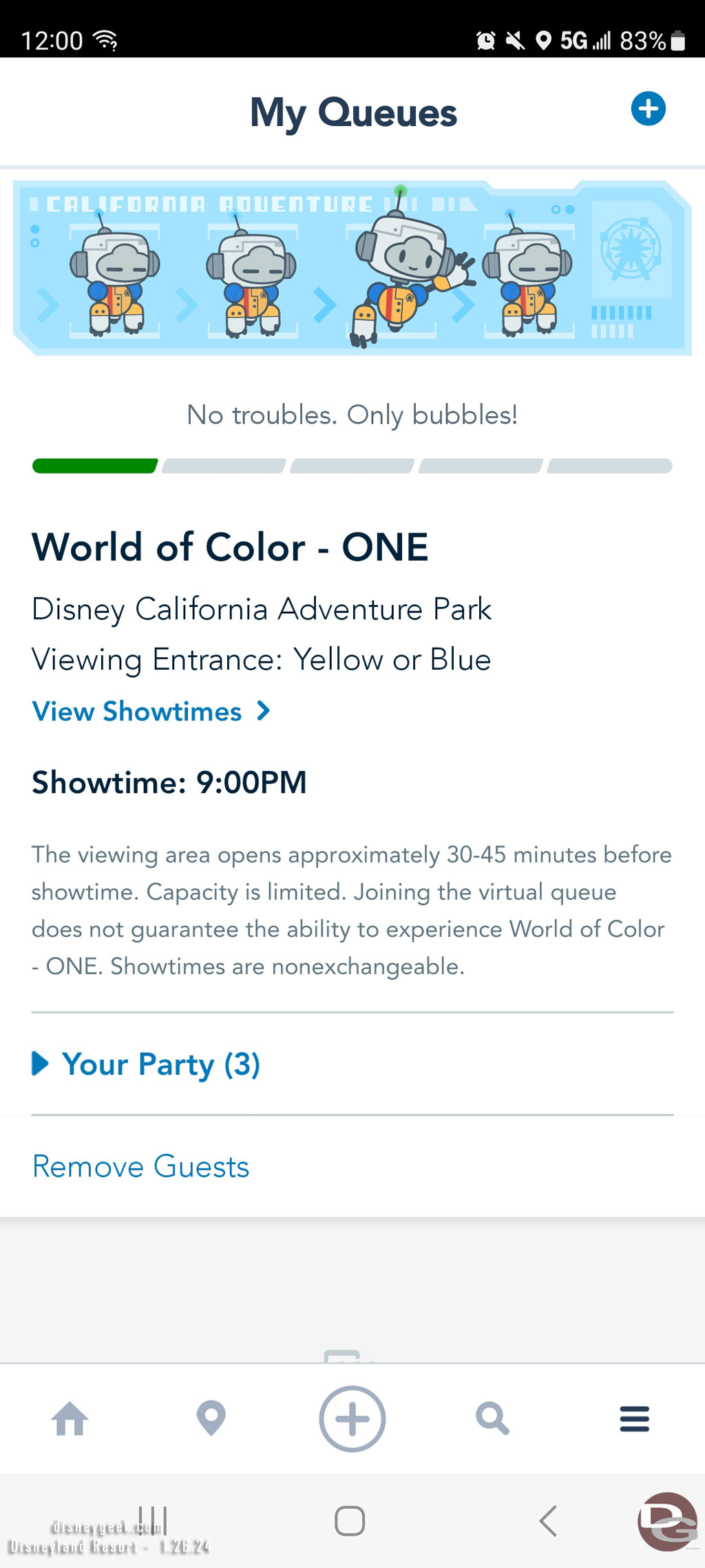 Picked up a virtual queue spot for World of Color - One this evening to see Hurry Home.