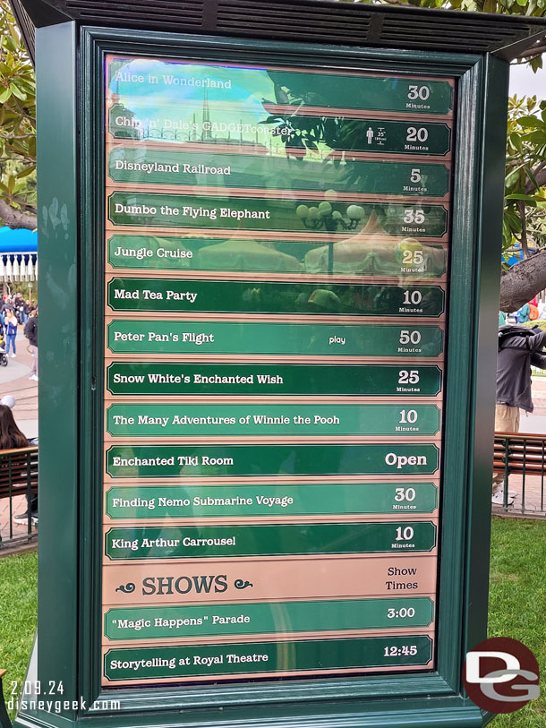 Disneyland wait times at 12:38pm