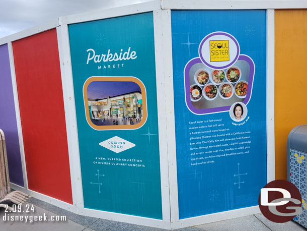 Some concept art and information on the walls around the Parkside Market area.