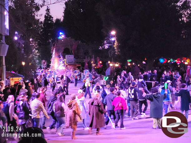 There was a nearly 10 minute delay in the parade. During that time the dancers kept going but were backed up to allow for the parade crossing to open.